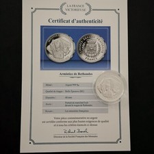 MEDAILLE 40mm ARGENT 999‰ BE / WW1 ARMISTICE DE RETHONDES / SILVER