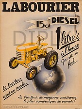PLAQUE ALU DECO AFFICHE LABOURIER 15 CV DIESEL TRACTEUR AGRICOLE 1940 FUEL OIL