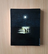 Tableau Peinture À L'acrylique Sur Bois "Flirt Au Clair De Lune"  Original