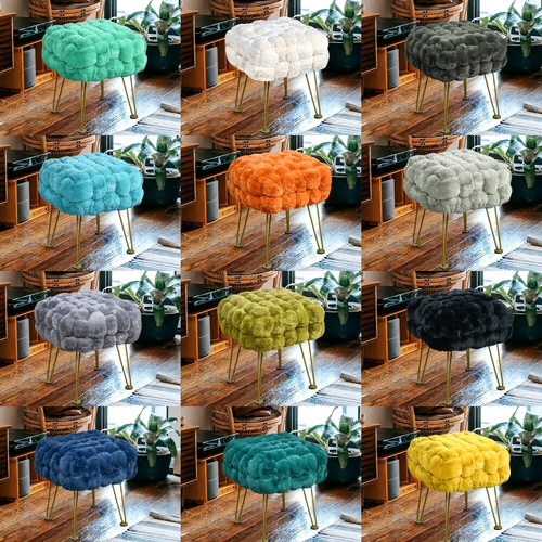 Handwoven faux fur ottoman - faux,