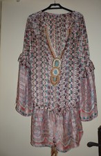 Haut tunique soyeux imprimé oriental bohème Ava Polka taille M / L - TBE
