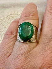 ANCIENNE BAGUE ARGENT MASSIF VERMEIL - ÉMERAUDE IMPOSANTE VÉRITABLE