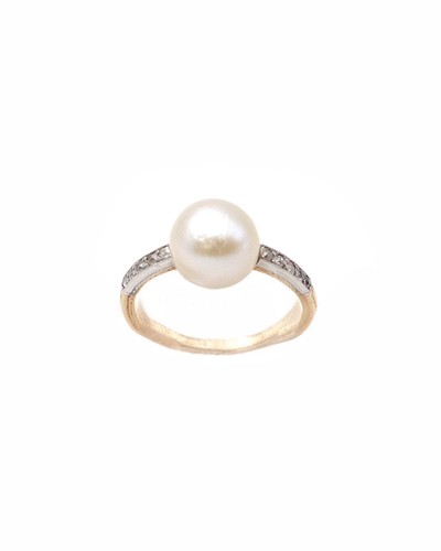 Bague solitaire perle fine - , en