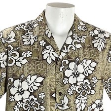 Chemise Hawaïenne Royal Creations Grande Florale Tribale Hibiscus Marron Blanc