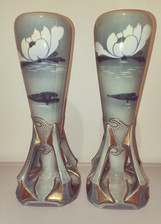 Paire Vases en Faïence signé Keller et Guerin Lunéville  Décor Nénuphar  1930 