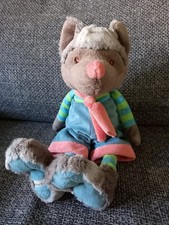 E9 Peluche Wolfy loup BUKOWSKI gris salopette bleu vert 45 cm Doudou 