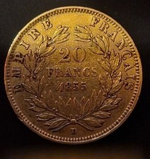 20 FRANCS OR - NAPOLEON III  " TÊTE NUE " - 1855 D    variété  " GRAND LION "
