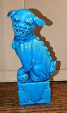 Figurine Chien Foo En Porcelaine Émaillée Bleue