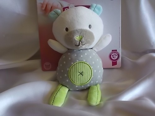 Doudou ours blanc gris - gris,, vert