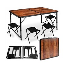 Table Pliable Avec 4 Chaises Set 120x60 Cm Poignée Réglable En Hauteur Camping