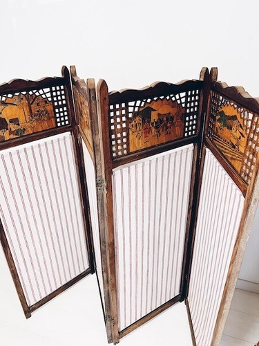 Paravent bois tissu avec - en,
