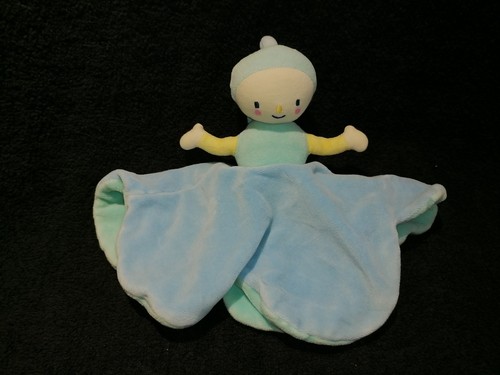 Doudou plat poupée bleu vert