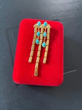 Vintage 80's Gold-plated Turquoise Brooch Style Yves Saint Laurent Nina Ricci 