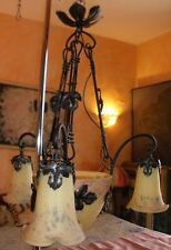 Lustre fer forgé & pâte de verre modèle " vignes raisins " de style art nouveau