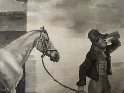 Dessin lavis scène rurale - au,