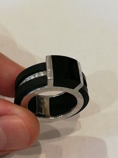 Bague FOLLI FOLLIE en argent massif, onyx, zirconium et caoutchouc
