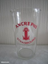Rare vieuxverre à bière gobelet rouge brasserie ANCRE PILS STRASBOURG Alsace
