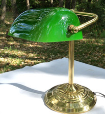 Lampe bureau vintage, abat-jour verre vert orientable, 31 cm de haut 