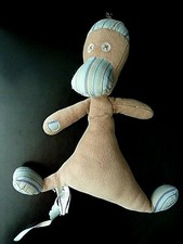 *. DOUDOU PELUCHE OBAIBI OKAIDI CANARD OISEAU MARRON BEIGE BLEU 29 cms TBE