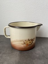 ancien pichet tole emaille chocolatiere pot a lait decore nicole fleur vintage