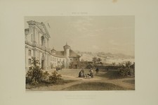 Lithographie couleur originale Thonon et chateau de Ripaille Haute Savoie