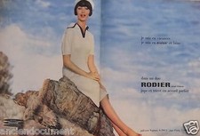 PUBLICITÉ 1958 JUPE ET TRICOT EN ACCORD PARFAIT RODIER LABEL INTEXA -ADVERTISING
