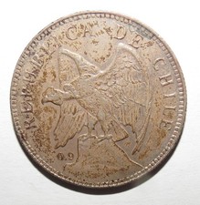 Chili 1 Peso 1910 Condor – Santiago –  Silver Coin Chile 1 Peso