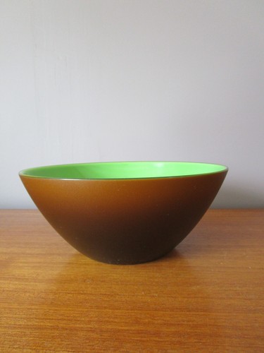 Saladier marron interieur vert - saladier,