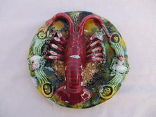 VINTAGE PALISSY STYLE MAJOLICA LOBSTER RELIEF POTTERY PLATE PORTUGAL