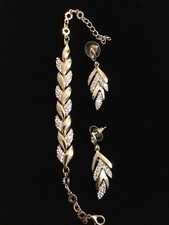 Gold-Colored Necklace & Earrings W/Bling. 8.25” Long Bracelet. NEW.