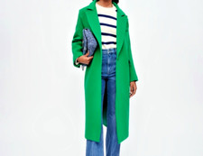 manteau droit modèle VICTORY mi long vert flamboyant avec laine doublé ETAM 38