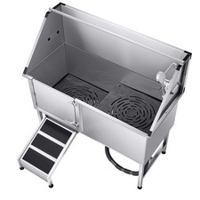 Baignoire de Chien Animaux Compagnie Acier Inox 150 cm Filtre Rampe Gauche