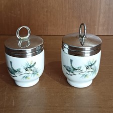 Paire De Cuit Œuf En Porcelaine Anglaise, Royal Worcester, Décor Oiseau, Vintage