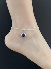 Art Nouveau Lapis Lazuli Or Blanc 14K Sur Perles Chaînes De Pieds Pour Femme ...