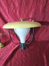 Lustre lampe de vestibule,plafonnier Vintage Opaline Et Metal Jaune 60th