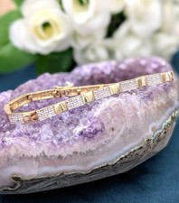 Bracelet en 2 ors motifs rectangulaires pavés de petits diamants Or 750 Millièm