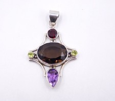 9 GM 925 Argent Sterling Naturel Multi Coupe Gemme Fin Pendentif Taille 5.5cm