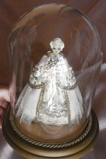 Globe vintage avec poupée mariée robe de princesse soie & dentelle - tête cire