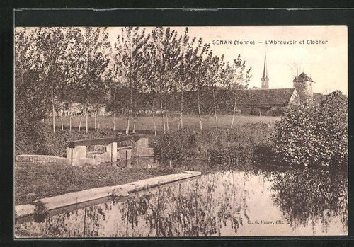 Cpa senan abreuvoir et - cpa, senan,