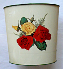 TOMADO, Ancienne  corbeille à papier vintage en tôle émaillée décor floral, TB