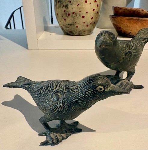 Paire oiseaux bronze patiné