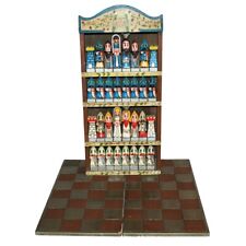 Jeu d'échecs échiquier à suspendre en bois sculpté vintage