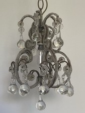 Ancien petit lustre cage perles avec pampilles gouttes Murano