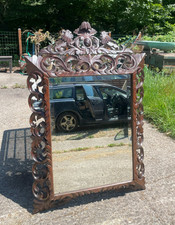 Grand miroir du 19ème en bois massif et sculpté et avec son verre