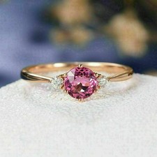 Bague de fiançailles diamant saphir rose taille ronde 2,38 ct or jaune massif...