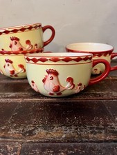 3 Bols à soupe déco vintage  poule en relief rouge cuisine 
