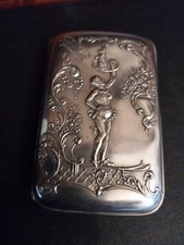 Ancien Etui boite Porte Cigarettes EROTIQUE Art Nouveau Argent Massif Poinçons