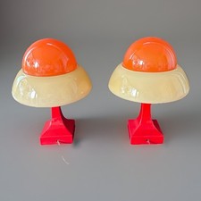 Paire Lampes Vintage Rétro Futuriste OVNI Verre Et Céramique 1970