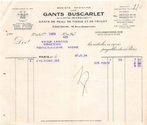 Facture 1934 societe anonyme - ,