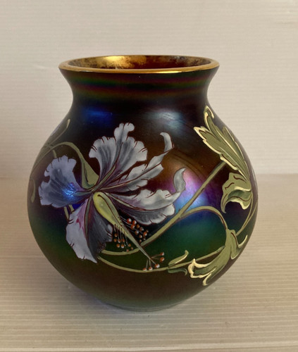 Vase boule verre violet irisé